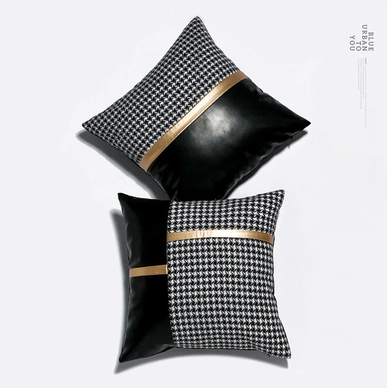 Kunstleder-Nähte Goldfolien-Kissenbezüge 4er-Set