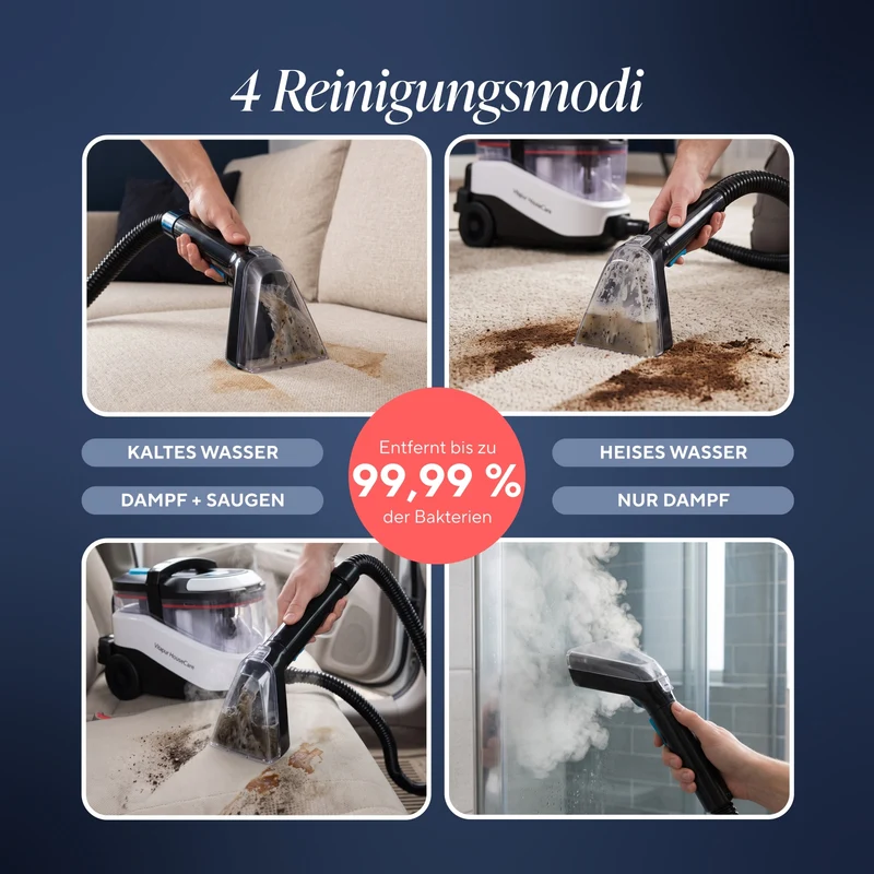 Waschsauger mit Dampf StainMaster HybridPRO 2-in-1 – zur Reinigung von Böden, Kochfeldern, Fliesen, Fenstern und zum Bügeln