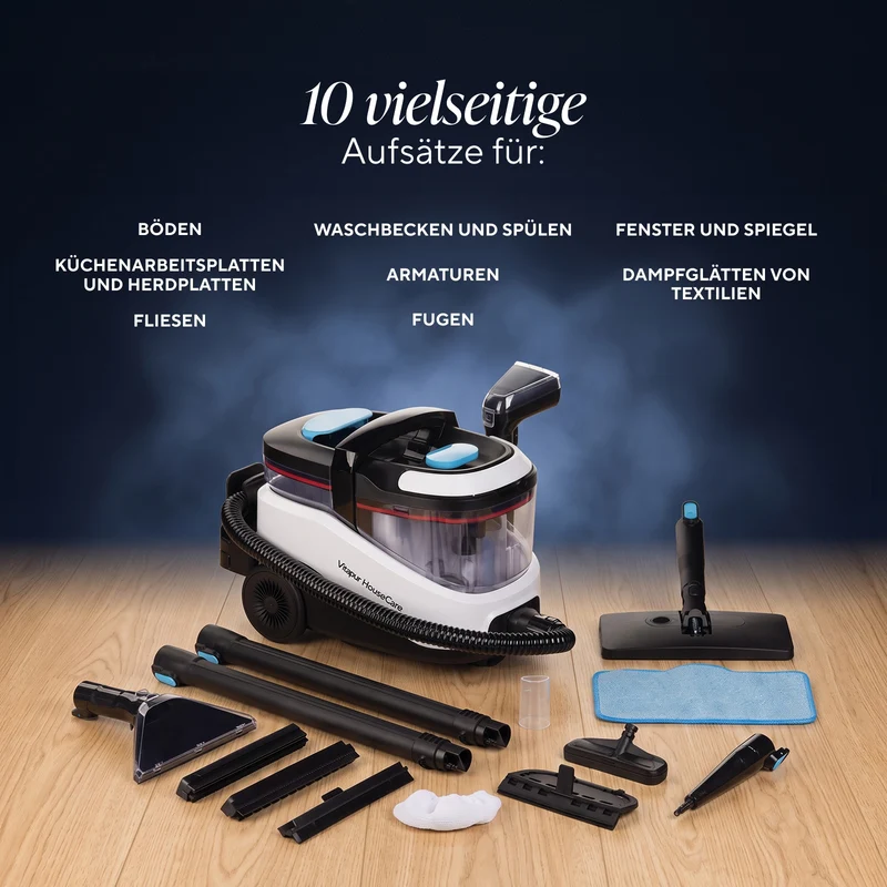 Waschsauger mit Dampf StainMaster HybridPRO 2-in-1 – zur Reinigung von Böden, Kochfeldern, Fliesen, Fenstern und zum Bügeln