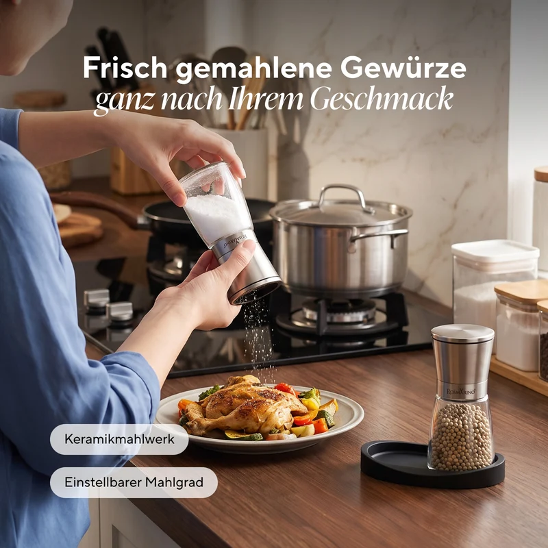 Salz- und Pfeffermühlen-Set mit Ständer Rosmarino Twist&Season