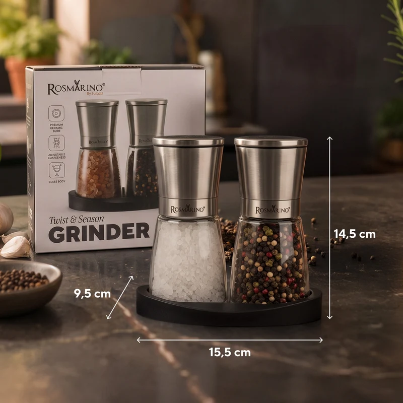 Salz- und Pfeffermühlen-Set mit Ständer Rosmarino Twist&Season
