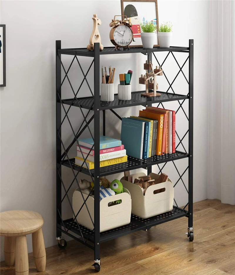 Keine Montage klappbare Metallregale mit Rädern für Garage, Schlafzimmer, Küche und Speisekammer