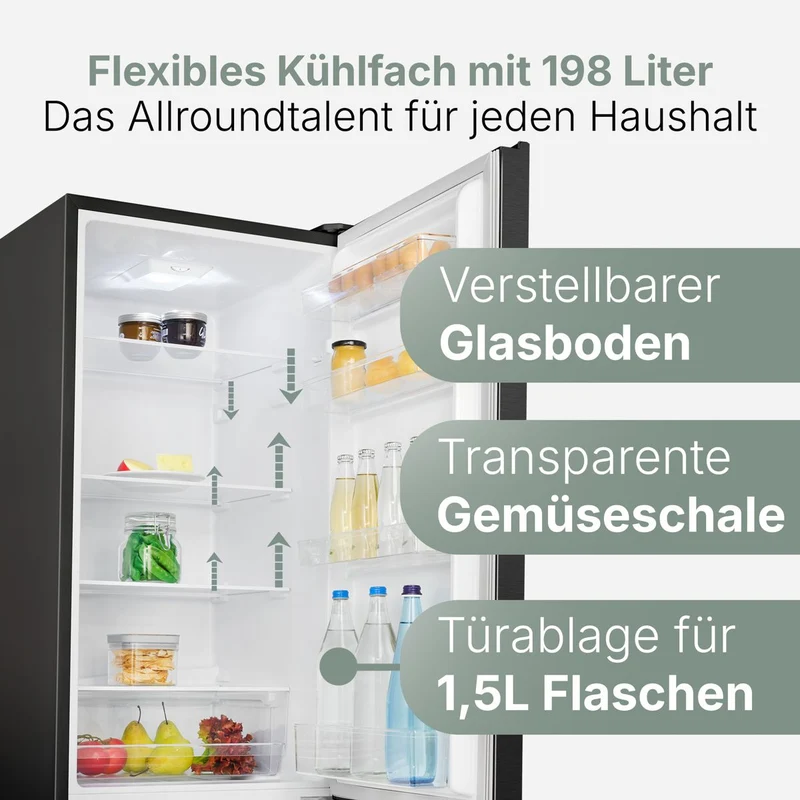 Bomann KG 184.1 six Kühl-Gefrierkombi 269 L | 180 cm | Schwarz-Edelstahl | EEK D