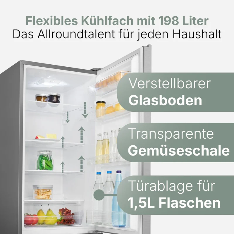 Bomann KG 184.1 ix Kühl-Gefrierkombi 269 L | 180 cm | Edelstahl-Optik | EEK D