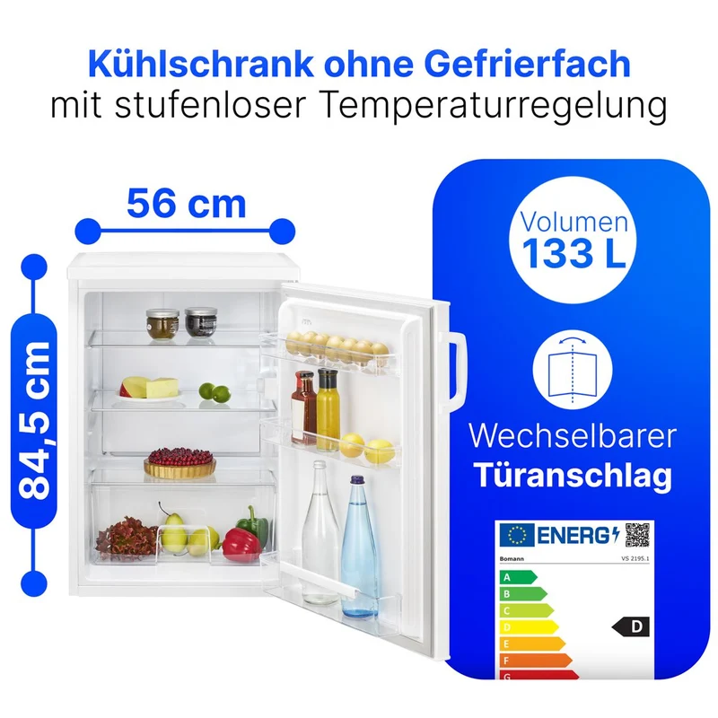 Bomann VS 2195.1 IX Kühlschrank Edelstahl-Optik Kompakt