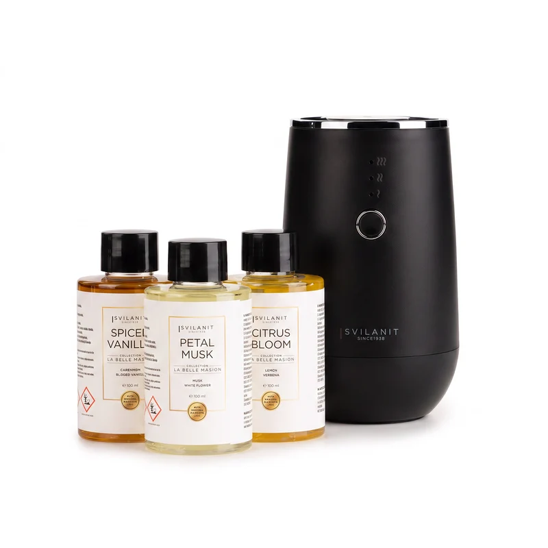 Set aus Svilanit Essentials Duftöl-Diffusor und 3 Svilanit Duftölen