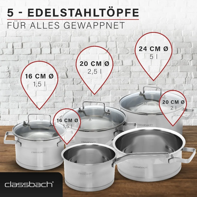 Classbach Kochtopfset 8-tlg. C-KTS 4017 | Edelstahl
