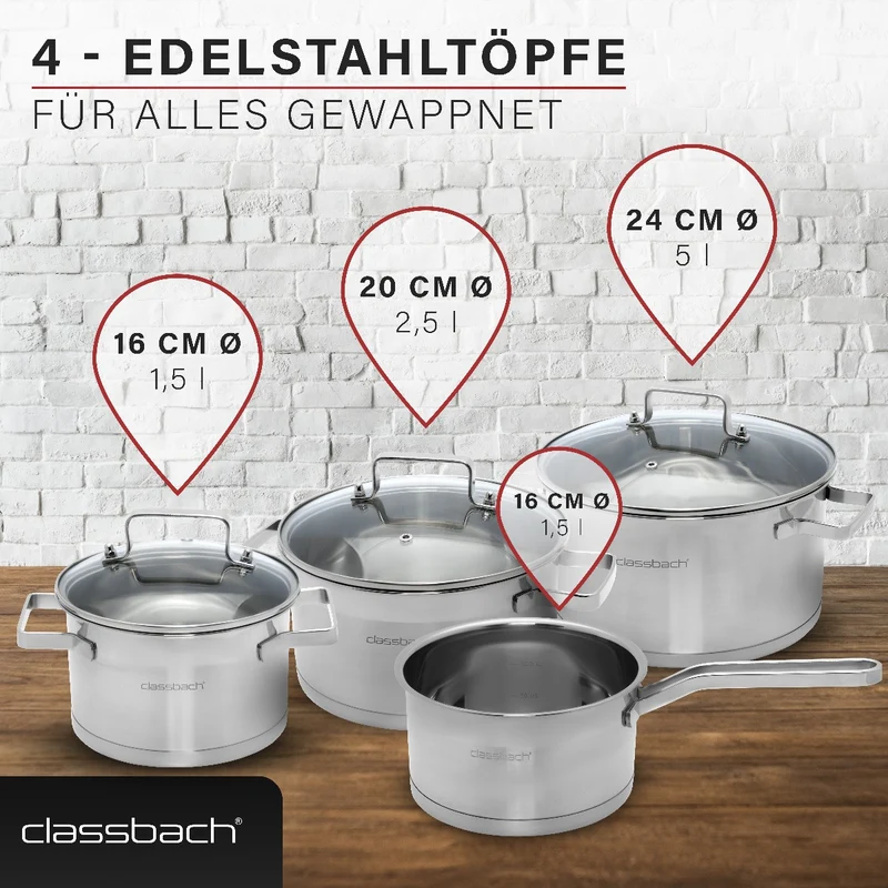 Classbach Kochtopfset 7-tlg. C-KTS 4016 | Edelstahl
