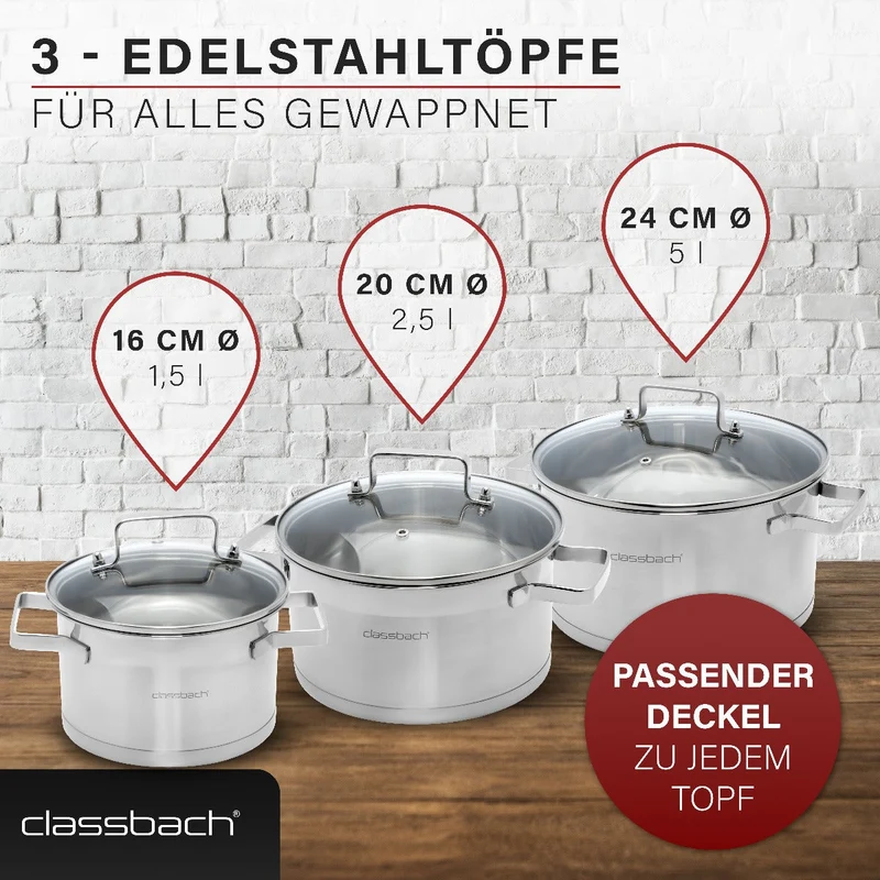 Classbach Kochtopfset 6-tlg. C-KTS 4015 | Edelstahl