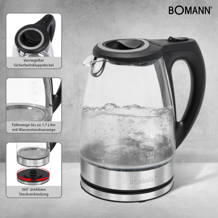 Bomann WKS 6032 G CB Glas-Wasserkocher 1,7L LED
