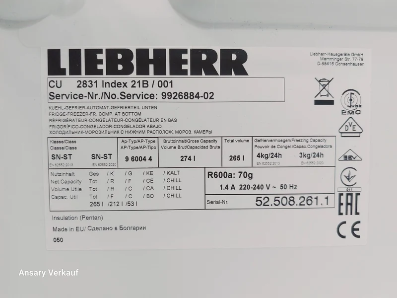 **GEBRAUCHT** LIEBHERR Kühl und Gefrierkombination CU 2831 Index 21B