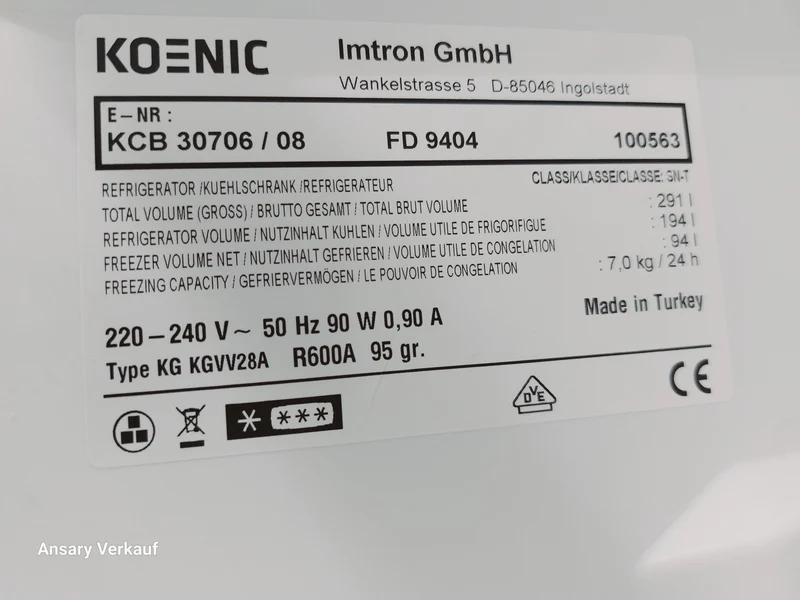 **GEBRAUCHT** Koenic Kühlgefrierkombination KCB30706