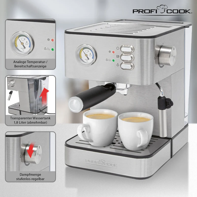 ProfiCook PC-ES 1209 Espressomaschine Edelstahl Siebträger