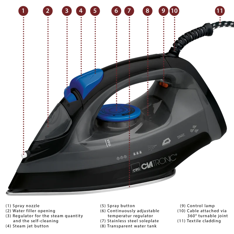 Clatronic DB 3703 Dampfbügeleisen Schwarz/Blau