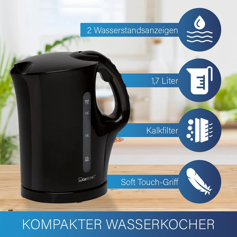Clatronic WK 3445 Wasserkocher Schwarz 1,7L kabellos