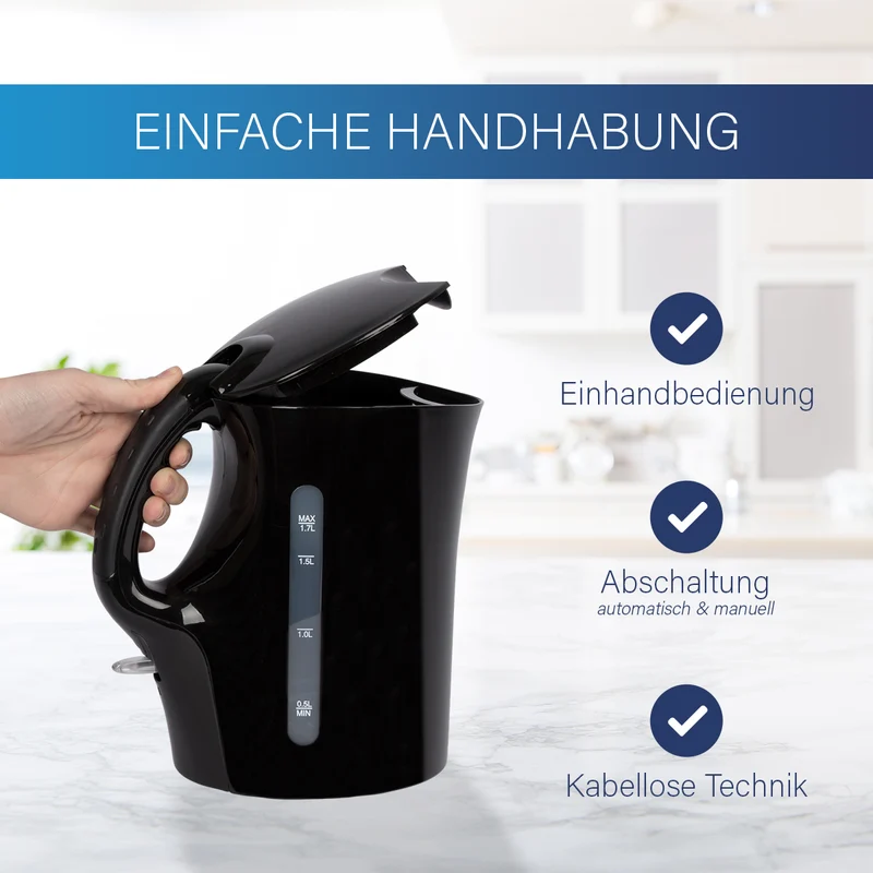 Clatronic WK 3445 Wasserkocher Schwarz 1,7L kabellos
