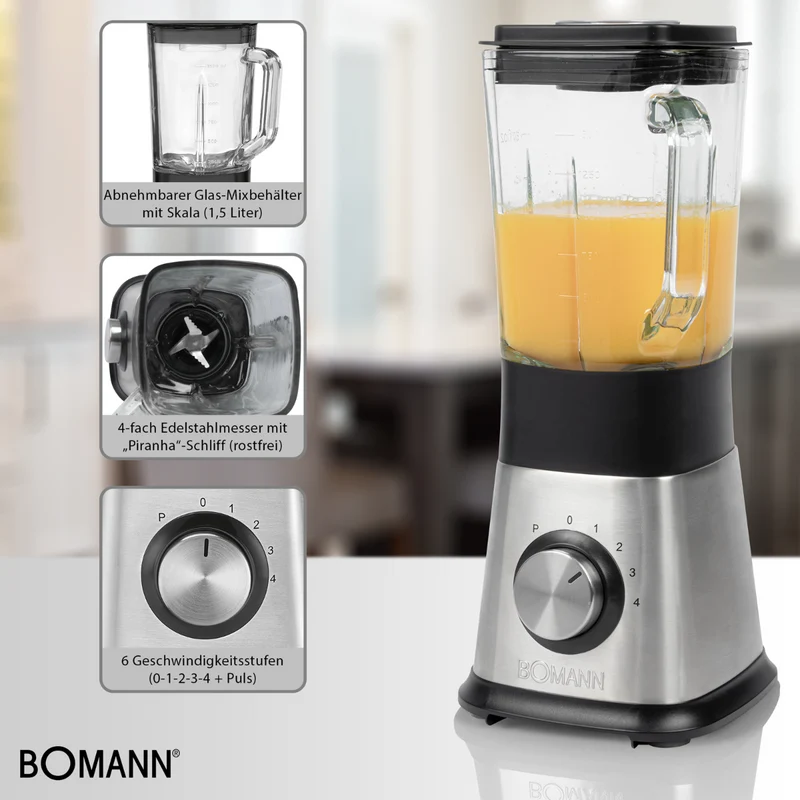 Clatronic UM 1374 CB Standmixer 1,5L Inox/Schwarz