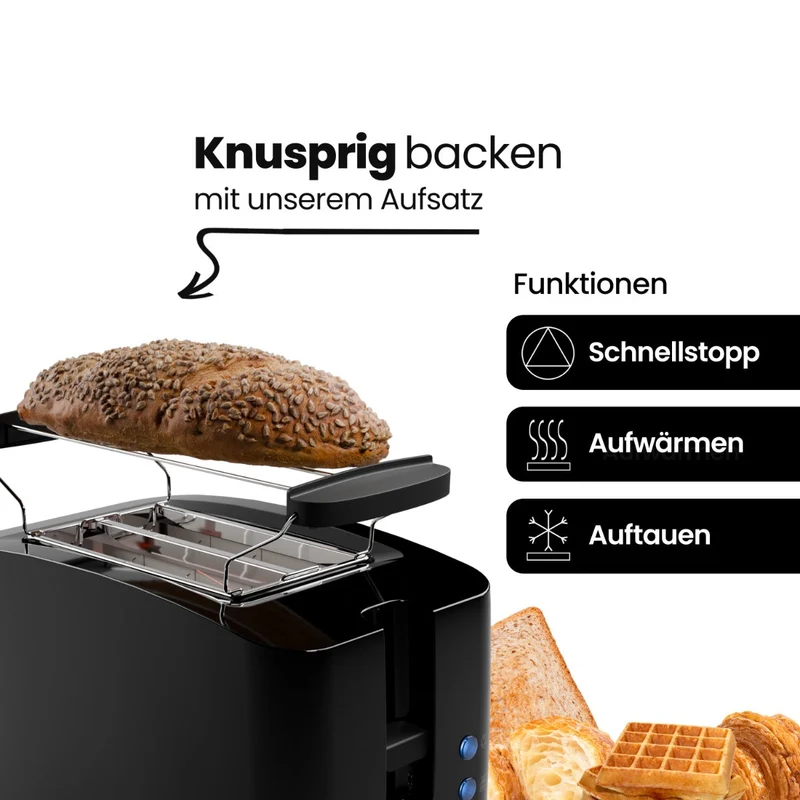 Bomann TA 6065 CB Toaster Schwarz 2-Schlitz mit Brötchenaufsatz