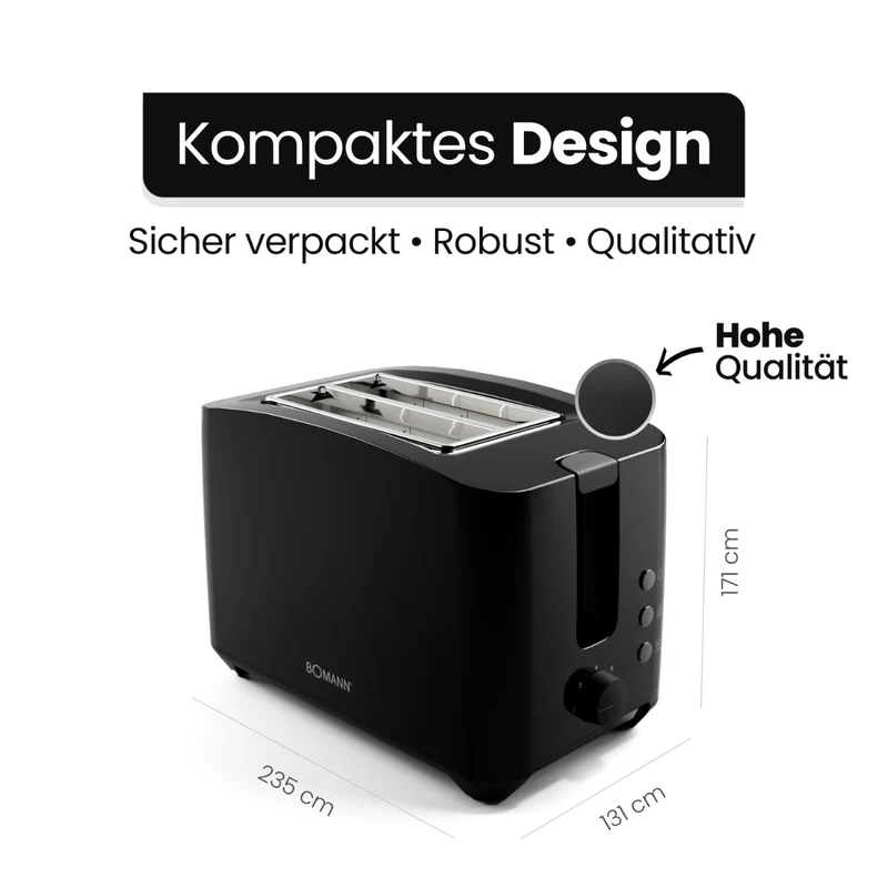 Bomann TA 6065 CB Toaster Schwarz 2-Schlitz mit Brötchenaufsatz