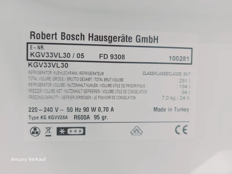 **GEBRAUCHT** BOSCH Kühl- und Gefrierkombination KGV33VL30/05