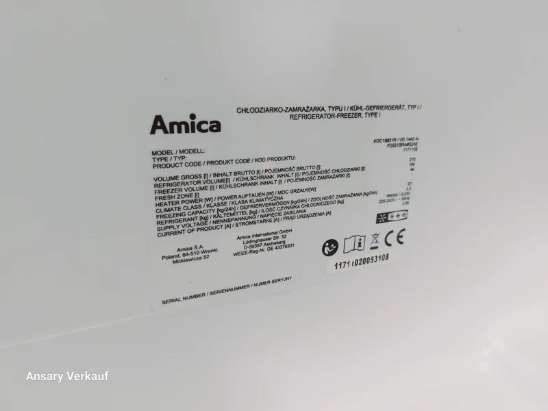 ** GEBRAUCHT** AMICA Kühl- und Gefrierkombination KGC15831R / VD 1442 AI