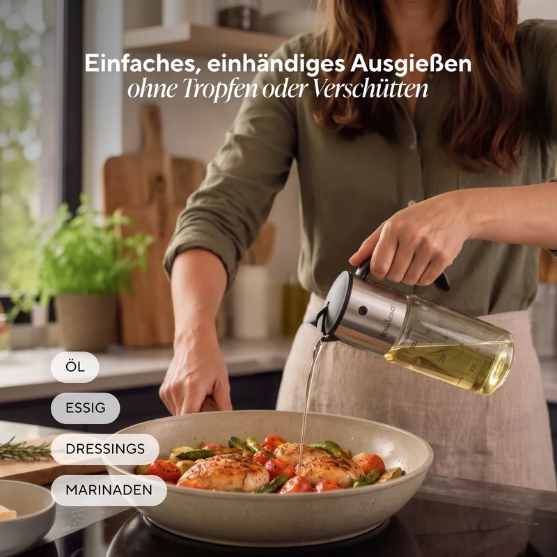 Öl- oder Essigflasche mit automatischer Öffnung Rosmarino GravityPour – 300 ml