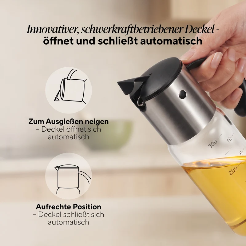 Öl- oder Essigflasche mit automatischer Öffnung Rosmarino GravityPour – 300 ml