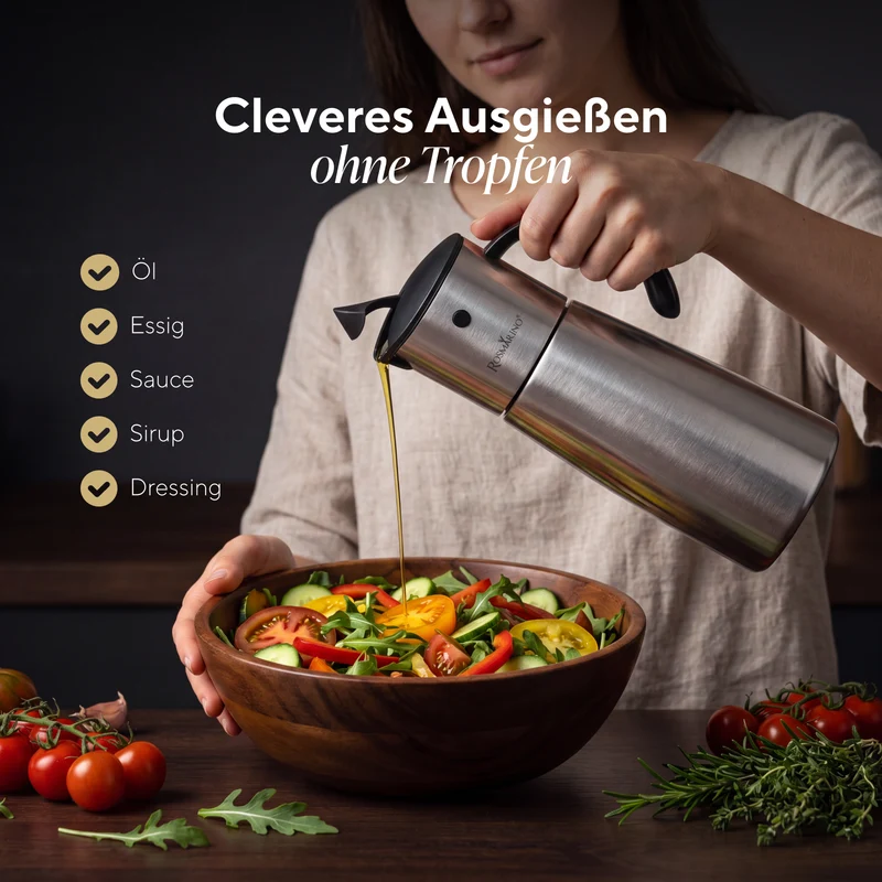 Edelstahl-Öl- oder Essigflasche mit automatischer Öffnung Rosmarino GravityPour – 500 ml