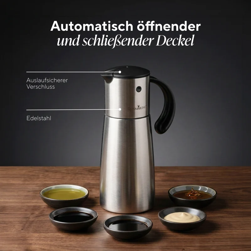Edelstahl-Öl- oder Essigflasche mit automatischer Öffnung Rosmarino GravityPour – 500 ml