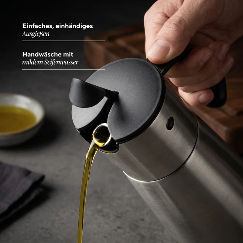 Edelstahl-Öl- oder Essigflasche mit automatischer Öffnung Rosmarino GravityPour – 500 ml