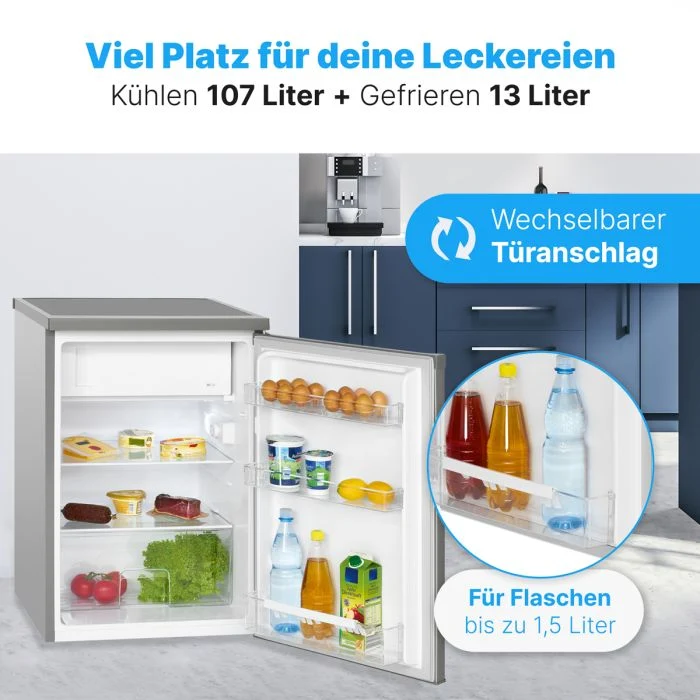 Bomann KS 2184.1 Kühlschrank mit Gefrierfach 206L Edelstahl-Optik EEK E