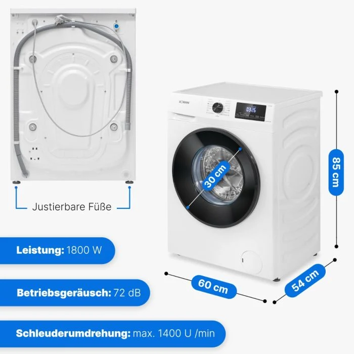 Bomann WA 7185 Waschmaschine 8kg Weiß 1400 U/Min EEK C