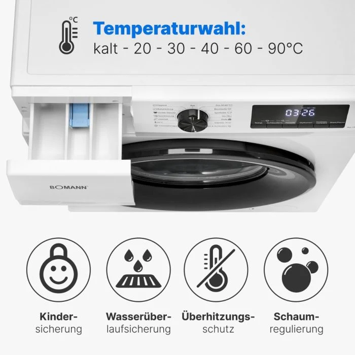 Bomann WA 7185 Waschmaschine 8kg Weiß 1400 U/Min EEK C