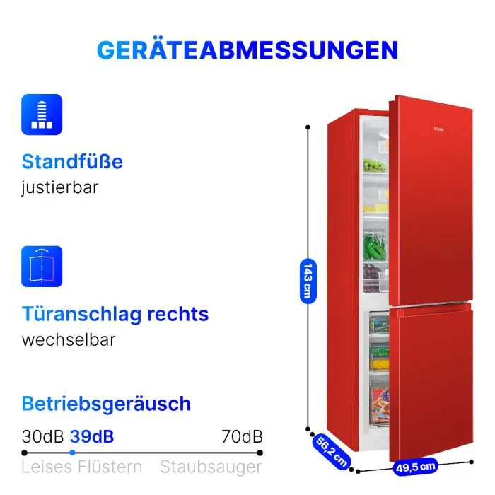 Bomann KG 320.2 Kühl-Gefrierkombination Retro Rot 242L EEK E