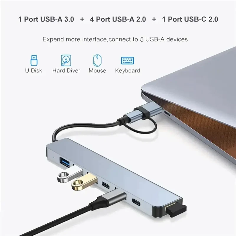 8 in 1 USB Hub with Audio Jack