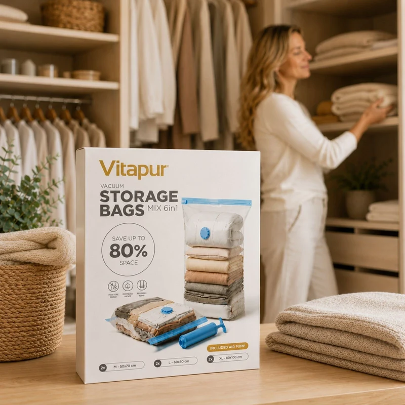 Vakuumbeutel für Kleidung MIX 6-in-1 und Handpumpe