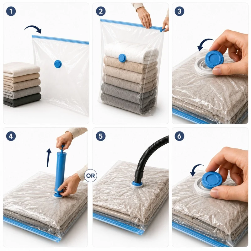 Vakuumbeutel für Kleidung XXL 5-in-1 und Handpumpe