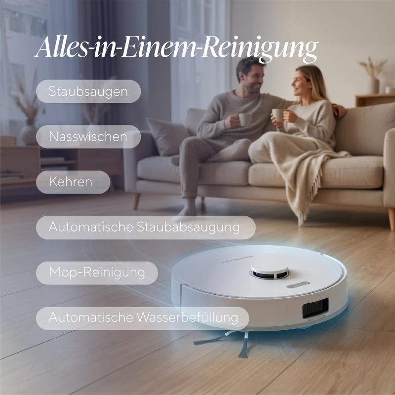 Saugroboter für Trocken- und Nassreinigung mit Selbstreinigungsstation inkl. Mopp-Reinigung SmartClean All-in-One-Station PRO Series