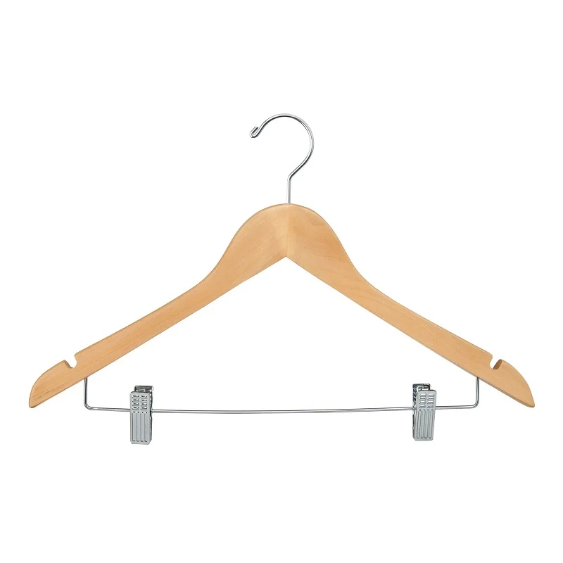 Adjustable Wooden Cloth Hanger with Pants Clips