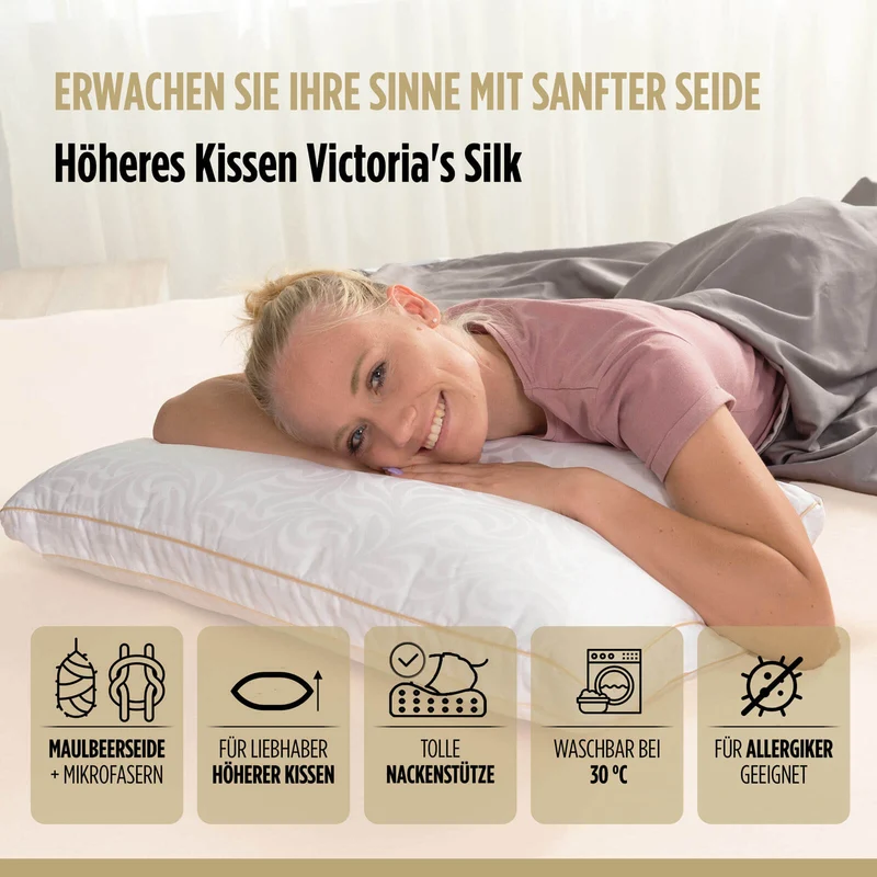 2 x höheres klassisches Seidenkissen Victoria's Silk – 50 x 70 cm