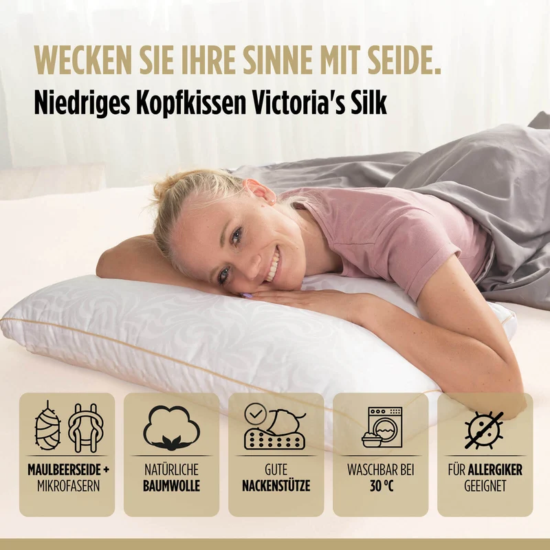 2 x niedriges klassisches Seidenkissen Victoria's Silk – 50 x 70 cm