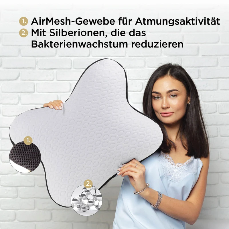 2 x ergonomisches Kopfkissen Vitapur Memosilver Butterfly – 45 x 54 cm