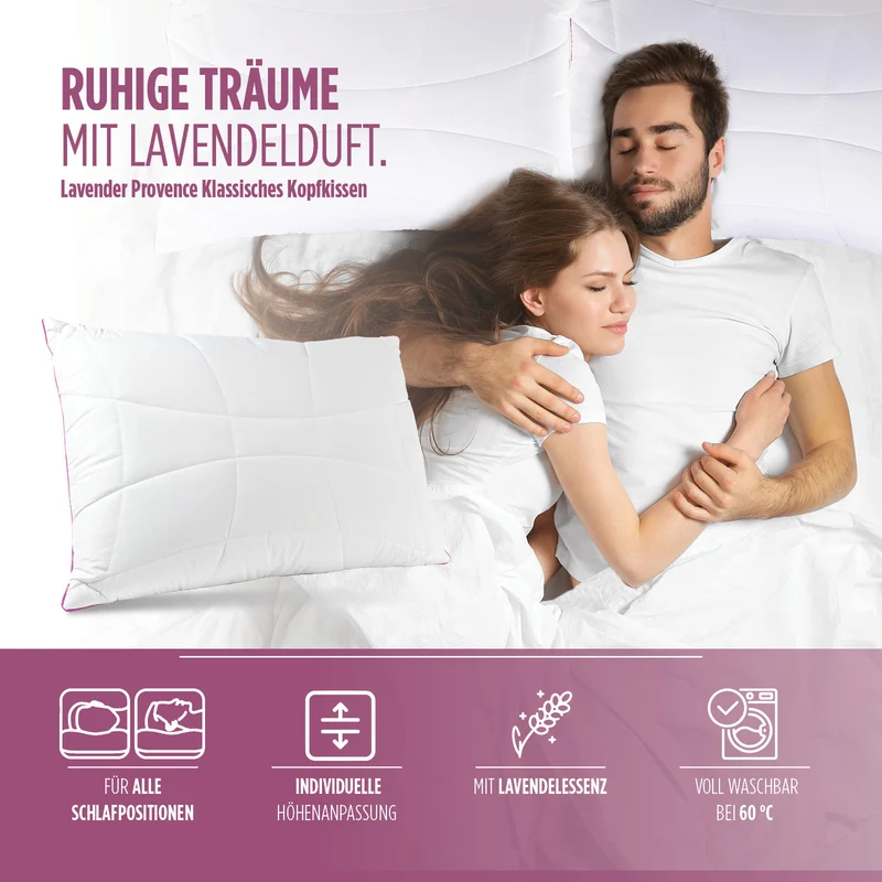 2 x Vitapur Lavender Provence klassisches Kopfkissen mit Lavendelessenz – 50 x 70 cm