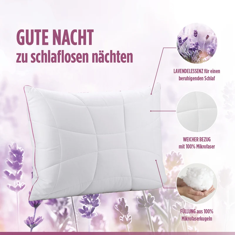 2 x Vitapur Lavender Provence klassisches Kopfkissen mit Lavendelessenz – 50 x 70 cm