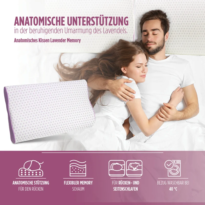 2 x anatomisches Kissen aus Memory-Schaum Vitapur Lavender Memory – 30 x 50 cm