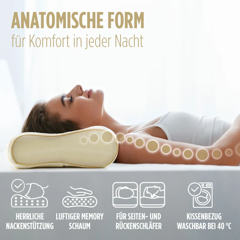 2 x anatomisches Kopfkissen aus Memory-Schaum MemoDream – 32 x 52 cm