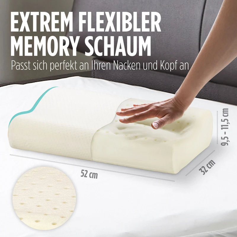 2 x anatomisches Kopfkissen aus Memory-Schaum MemoDream – 32 x 52 cm