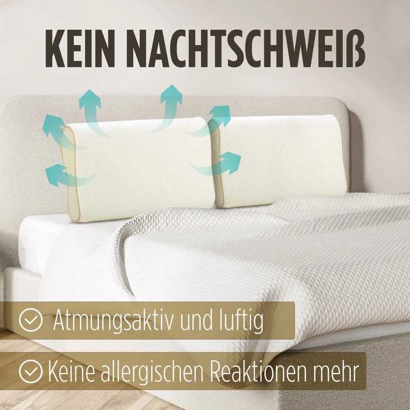2 x anatomisches Kopfkissen aus Memory-Schaum MemoDream – 32 x 52 cm