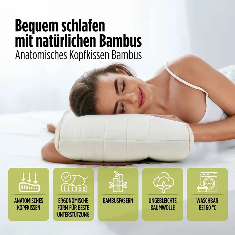 2 x anatomisches Kopfkissen Bamboo mit Bambusfasern – 50 x 70 cm