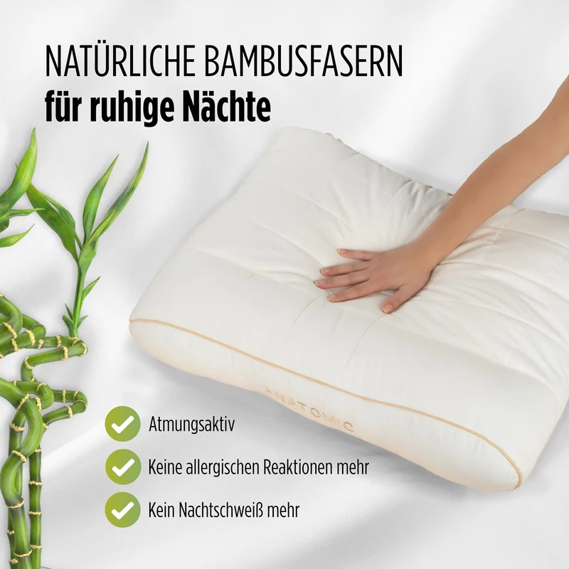 2 x anatomisches Kopfkissen Bamboo mit Bambusfasern – 50 x 70 cm